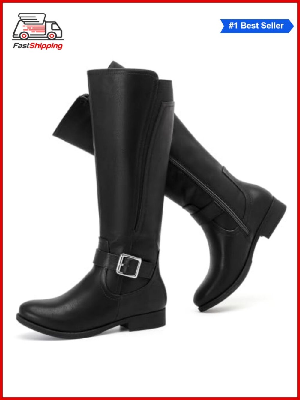 ✨ Ruiee Women's Knee High Boots Faux Leather Round Toe Flat Riding Boots